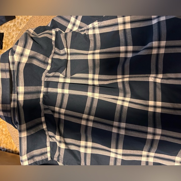 PLAID NAVY BLUE AND WHITE CASUAL BUTTON DOWN - Picture 3 of 3